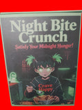 Frightening cereal box with 'Night Bite Crunch' branding on a white background