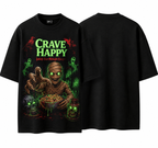 Black t-shirt with a Halloween-themed graphic of a mummy and text 'Crave Happy' on a white background.